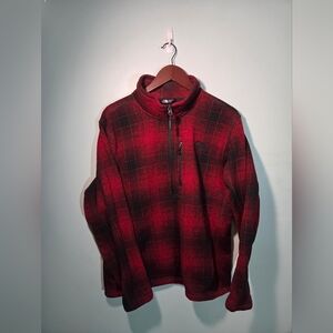 The North Face Red and Black Checkered Zip Up Sweater